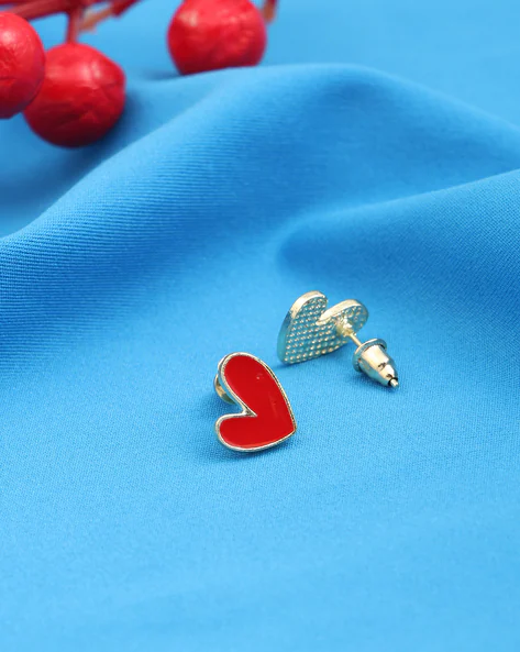 Shein Women Red Enamel Heart Design Stud Earrings in Red